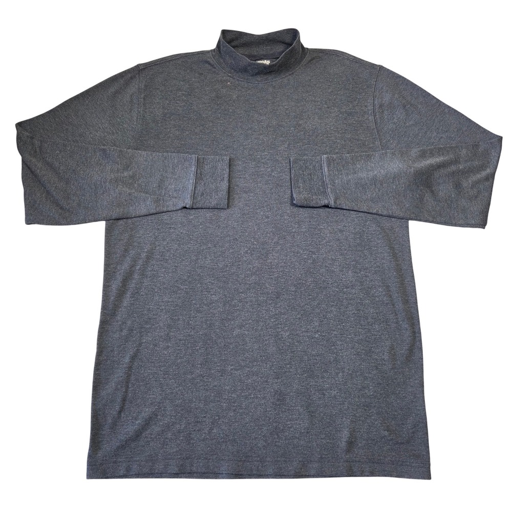 St Johns Bay Mens Mock Neck Long Sleeve Shirt Charcoal Gray Heather Size MT Punk